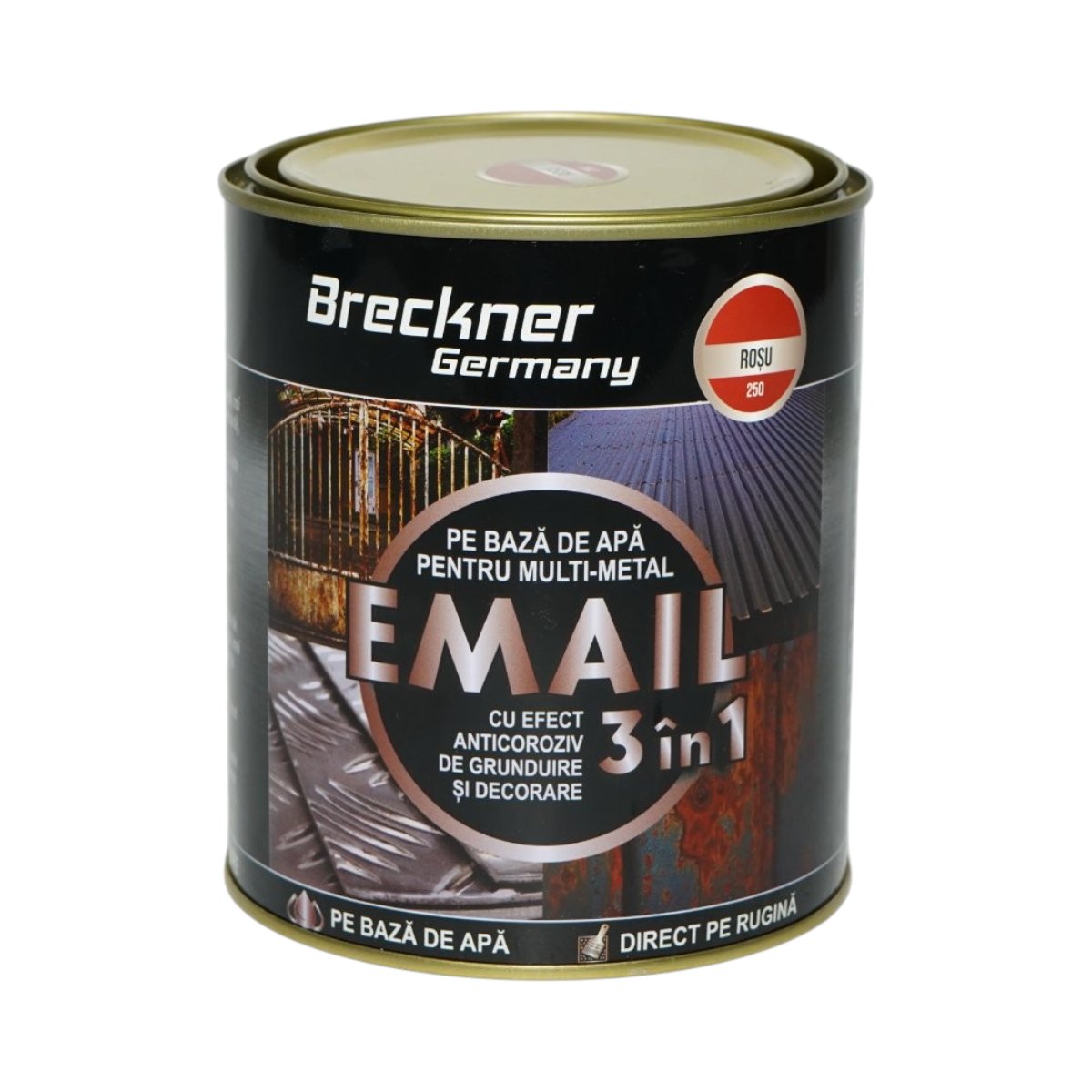 Vopsea email anticoroziva 3 in 1 rosu 250 pentru metal 750g, direct pe rugina, pe baza de apa Breckner Germany - imagine 2