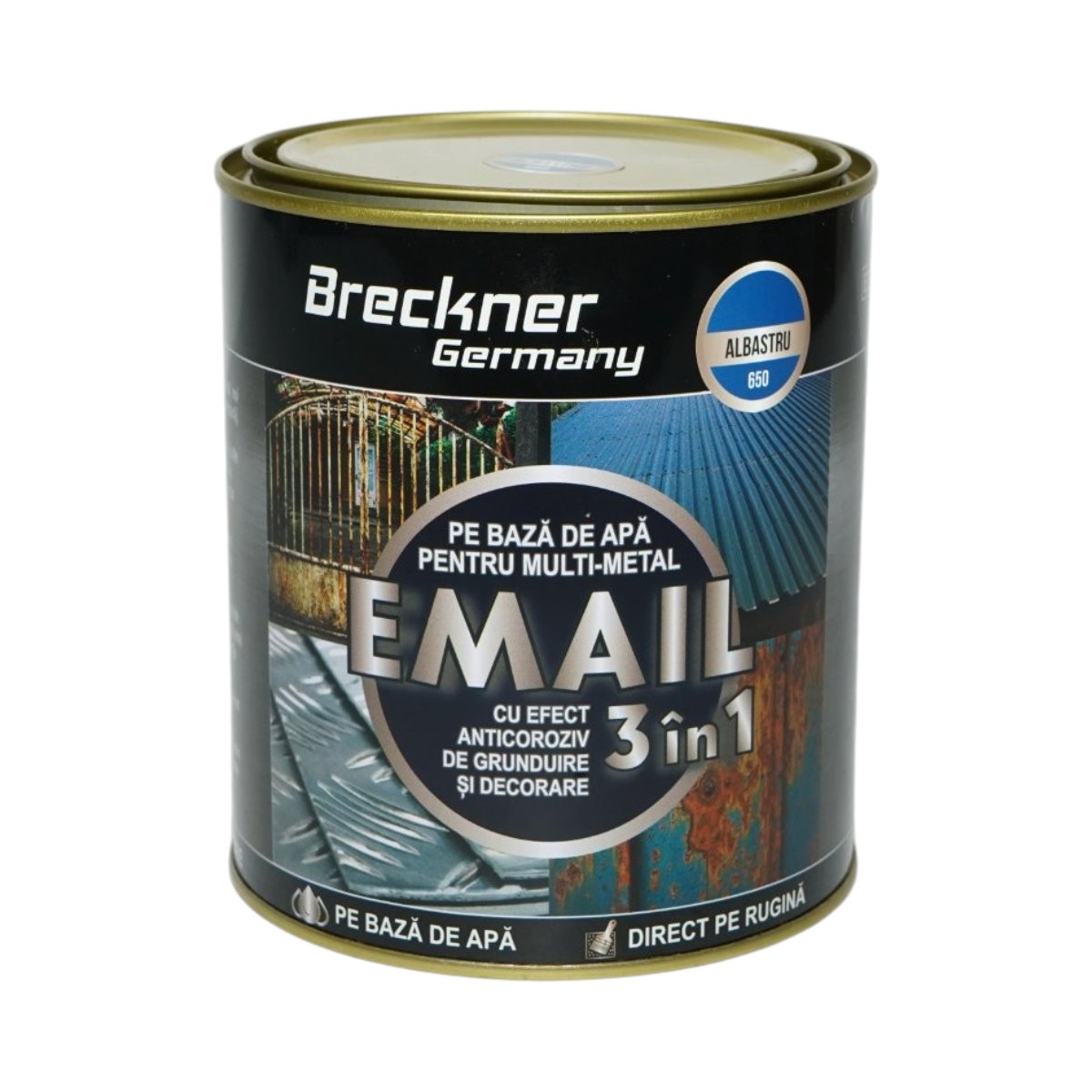 Vopsea email anticoroziva 3 in 1 albastru 650 pentru metal 750g, direct pe rugina, pe baza de apa Breckner Germany - imagine 2