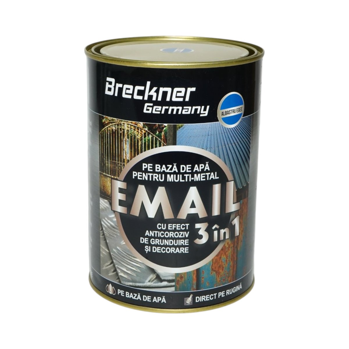 Vopsea email anticoroziva 3 in 1 albastru egee pentru metal 2kg, direct pe rugina, pe baza de apa Breckner Germany - imagine 2