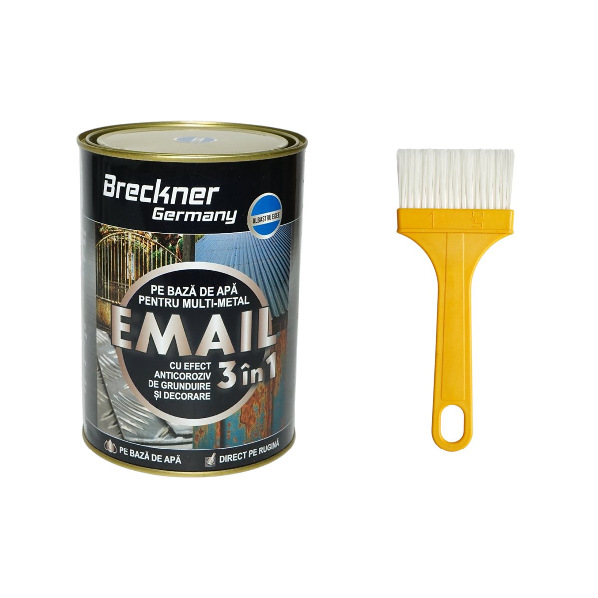Vopsea email anticoroziva 3 in 1 albastru egee pentru metal 2kg, direct pe rugina, pe baza de apa Breckner Germany