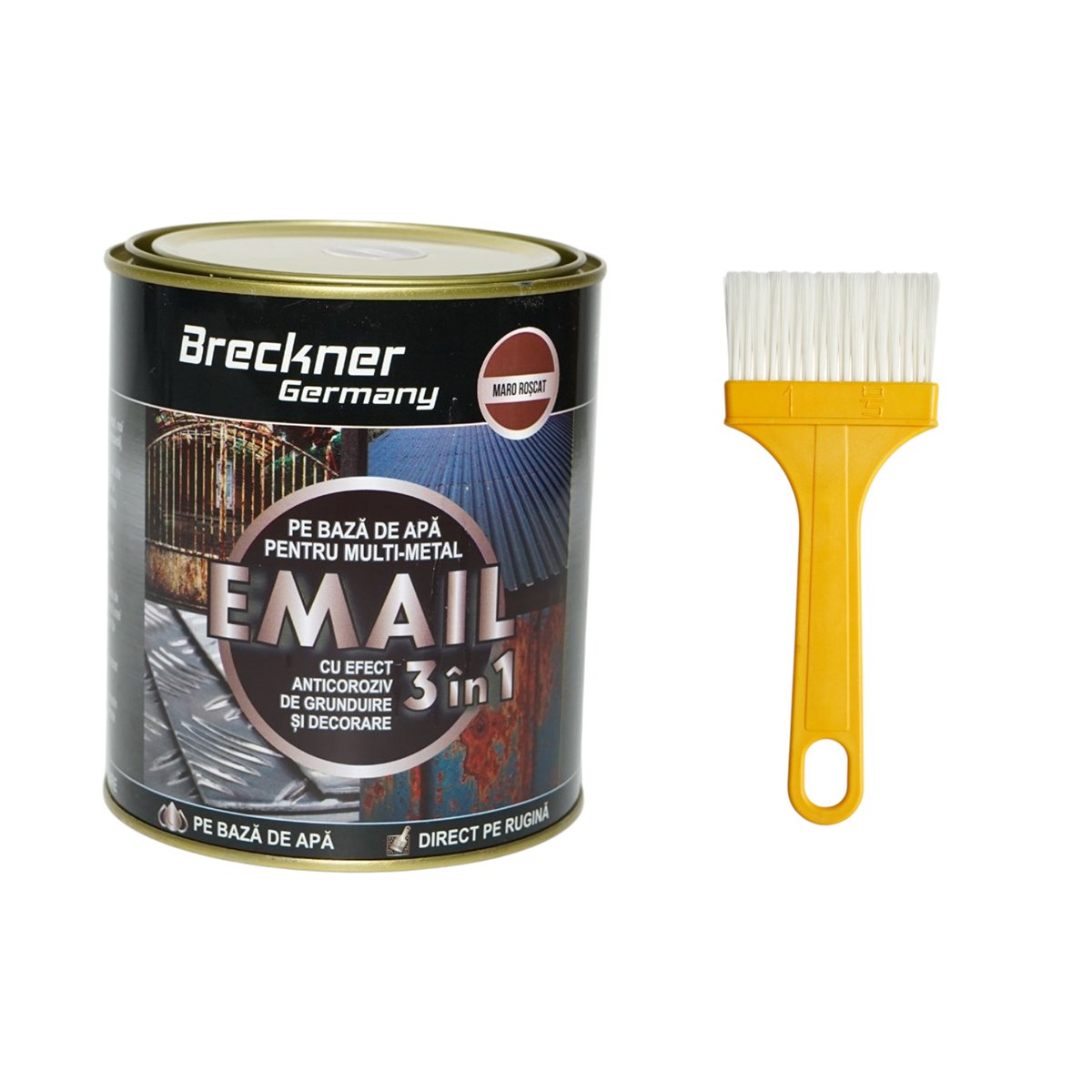 Vopsea email anticoroziva 3 in 1 maro roscat pentru metal 750g, direct pe rugina, pe baza de apa Breckner Germany