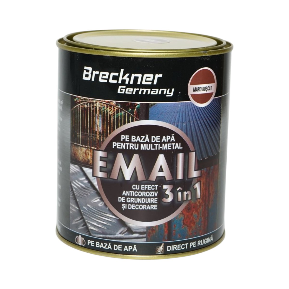 Vopsea email anticoroziva 3 in 1 maro roscat pentru metal 750g, direct pe rugina, pe baza de apa Breckner Germany - imagine 2