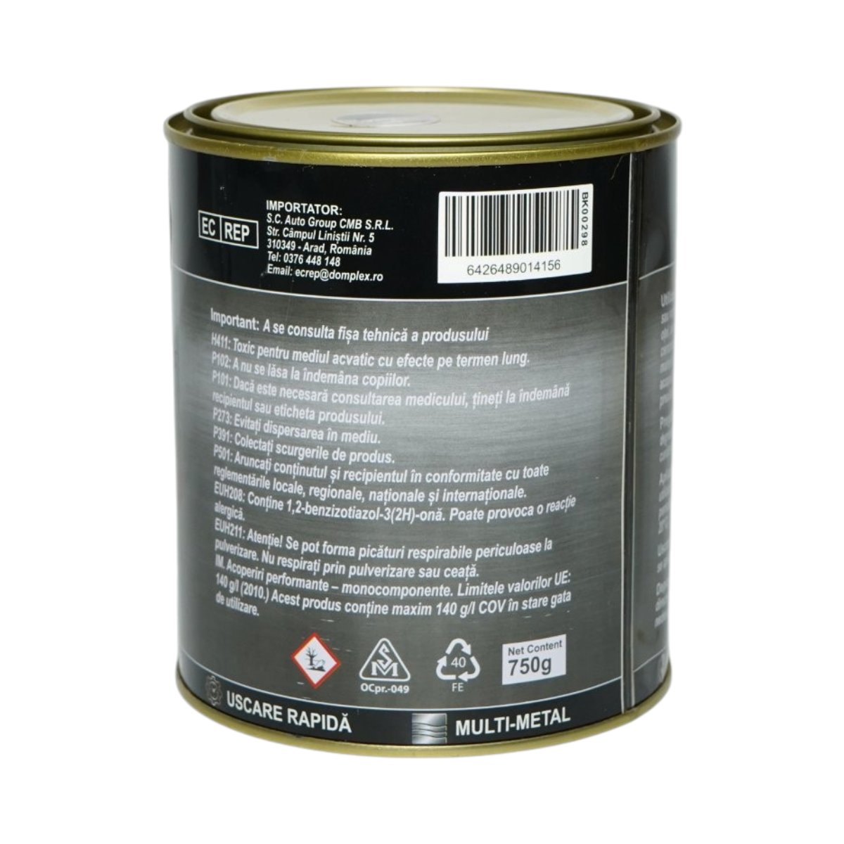 Vopsea email anticoroziva 3 in 1 maro ciocolatiu mat pentru metal 750g, direct pe rugina, pe baza de apa Breckner Germany - imagine 3
