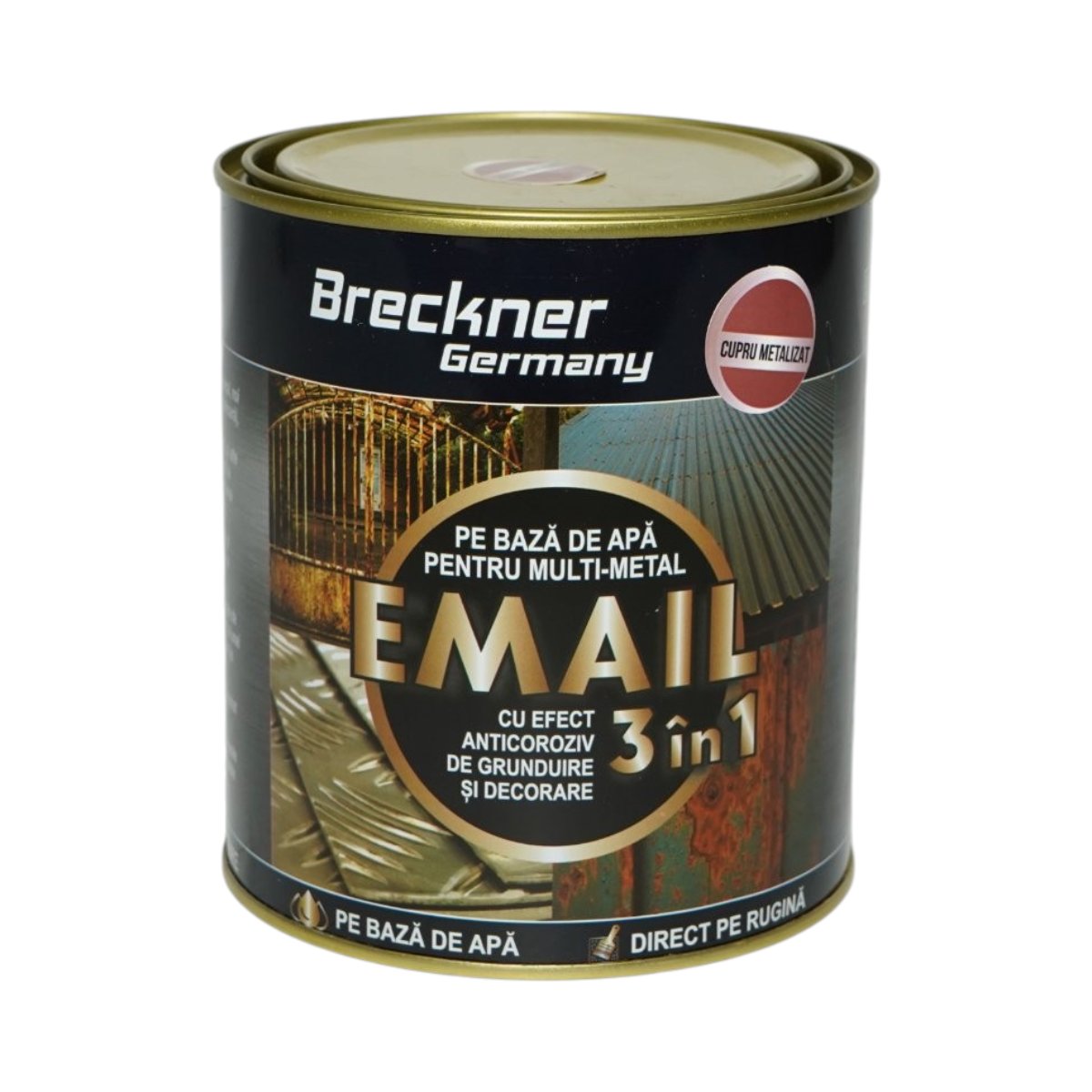 Vopsea email anticoroziva 3 in 1 cupru metalizat pentru metal 750g, direct pe rugina, pe baza de apa Breckner Germany - imagine 2