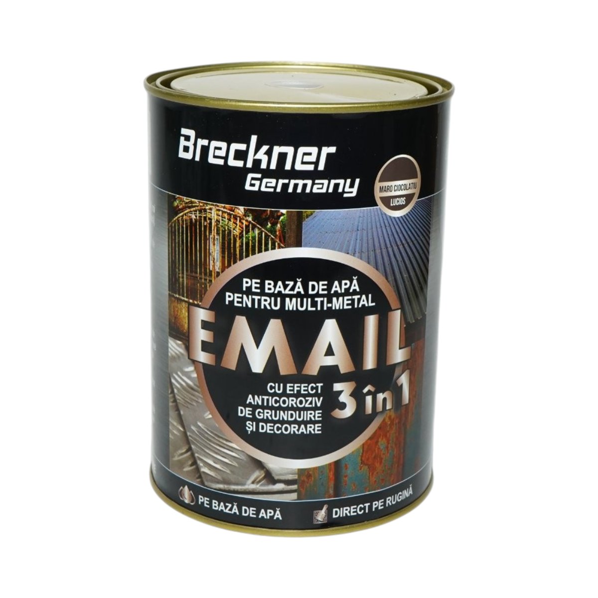 Vopsea email anticoroziva 3 in 1 maro ciocolatiu lucios pentru metal 2kg, direct pe rugina, pe baza de apa Breckner Germany - imagine 2