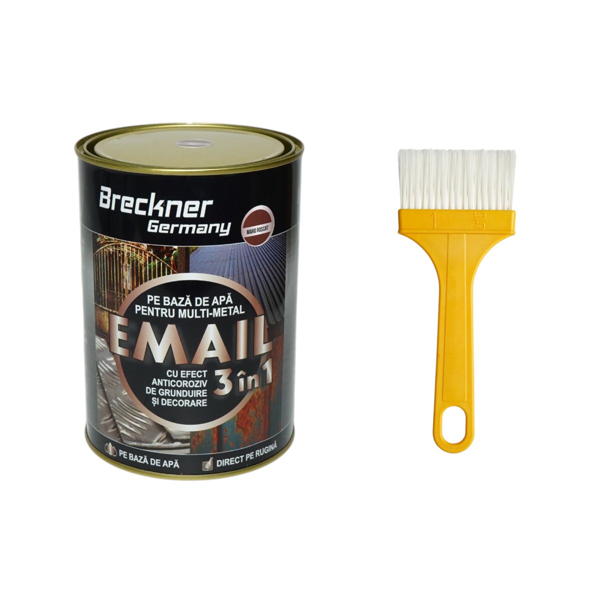 Vopsea email anticoroziva 3 in 1 maro roscat pentru metal 2kg, direct pe rugina, pe baza de apa Breckner Germany