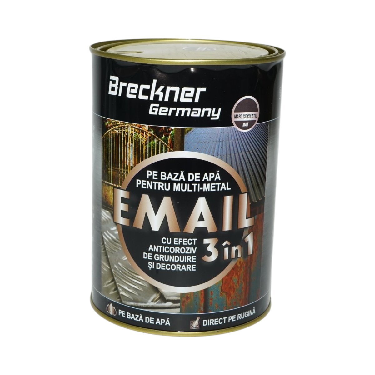 Vopsea email anticoroziva 3 in 1 maro ciocolatiu mat pentru metal 2kg, direct pe rugina, pe baza de apa Breckner Germany - imagine 2