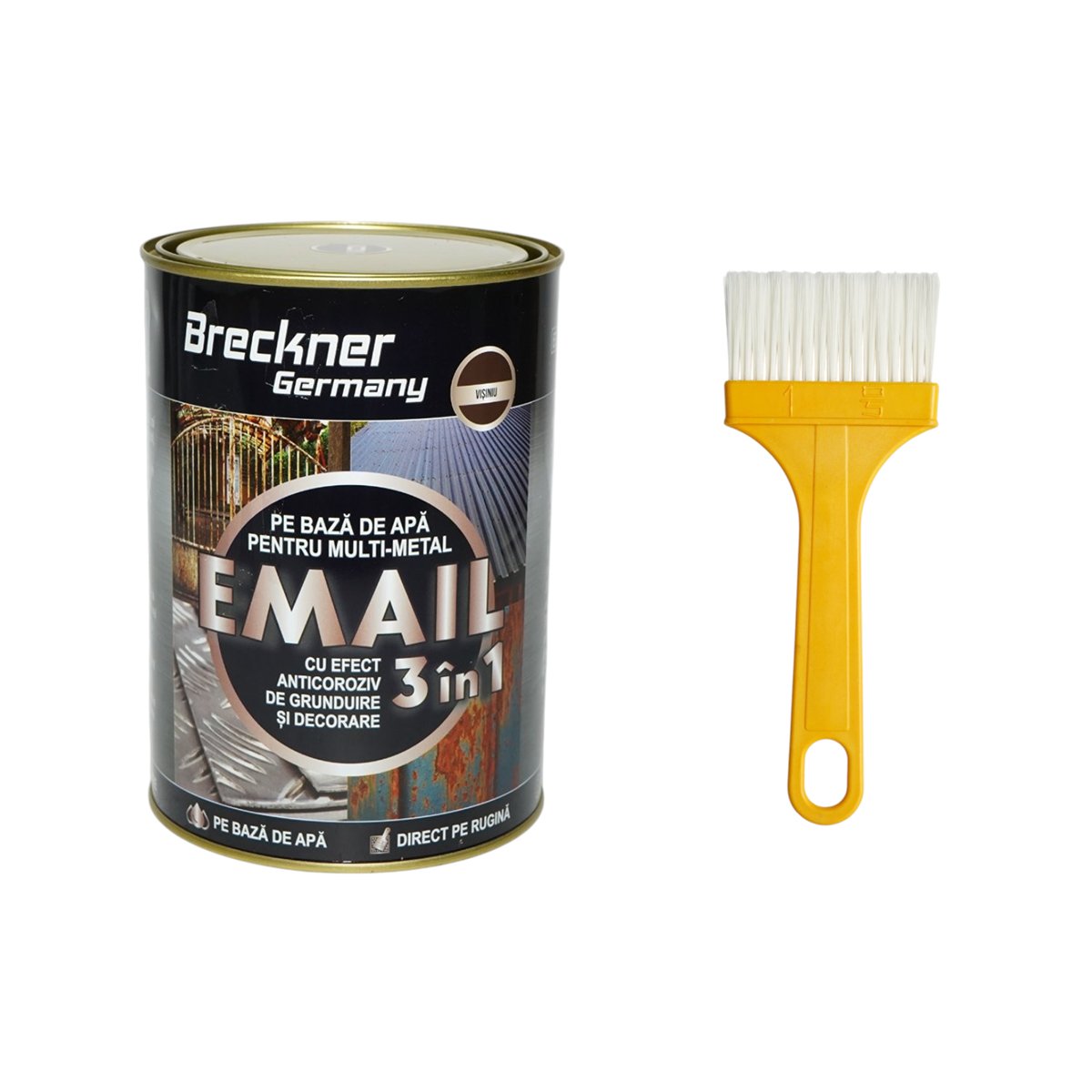 Vopsea email anticoroziva 3 in 1 visinie pentru metal 2kg, direct pe rugina, pe baza de apa Breckner Germany