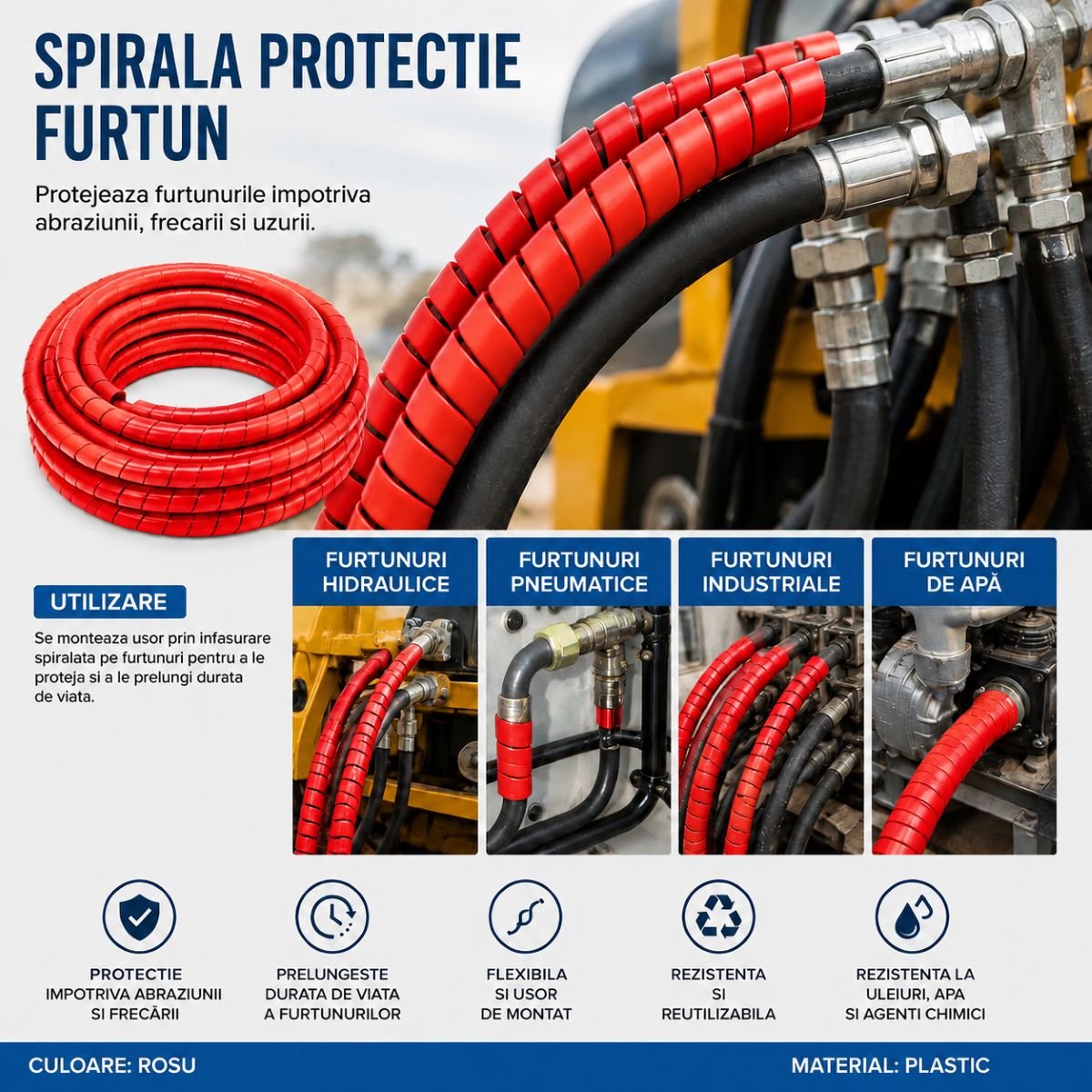 Spirala protectie furtun rosie 30x34mm 20m/rola Breckner Germany - imagine 3