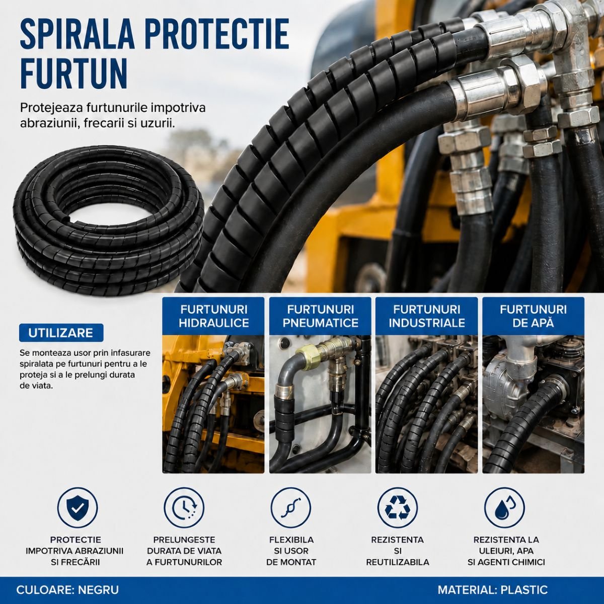 Spirala protectie furtun neagra 26x29.6mm 20m/rola Breckner Germany - imagine 3
