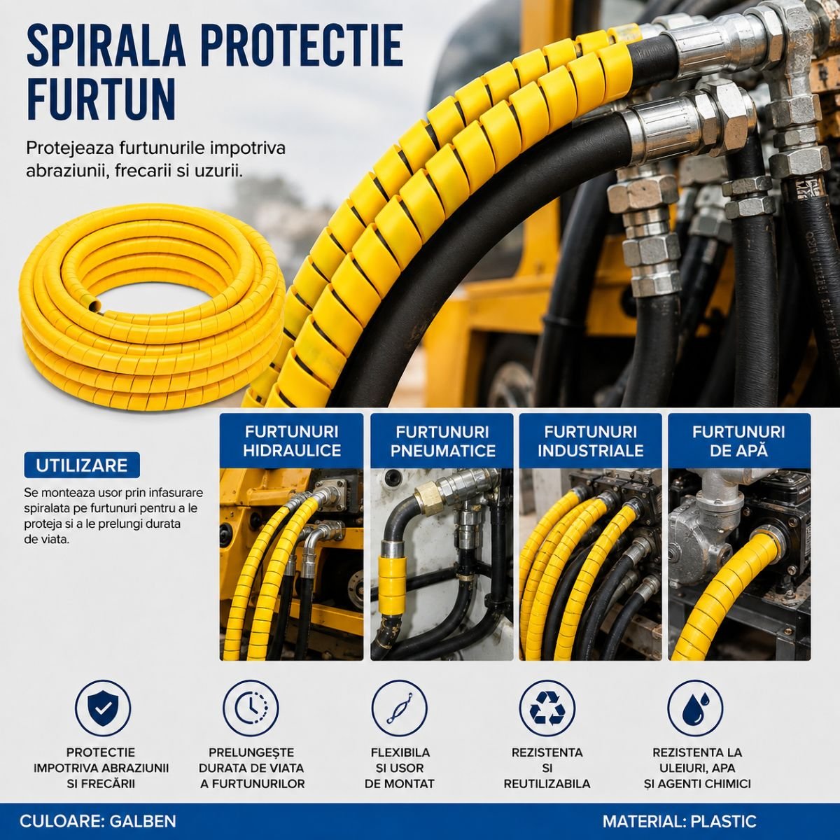 Spirala protectie furtun galbena 18x21.2mm 20m/rola Breckner Germany - imagine 3