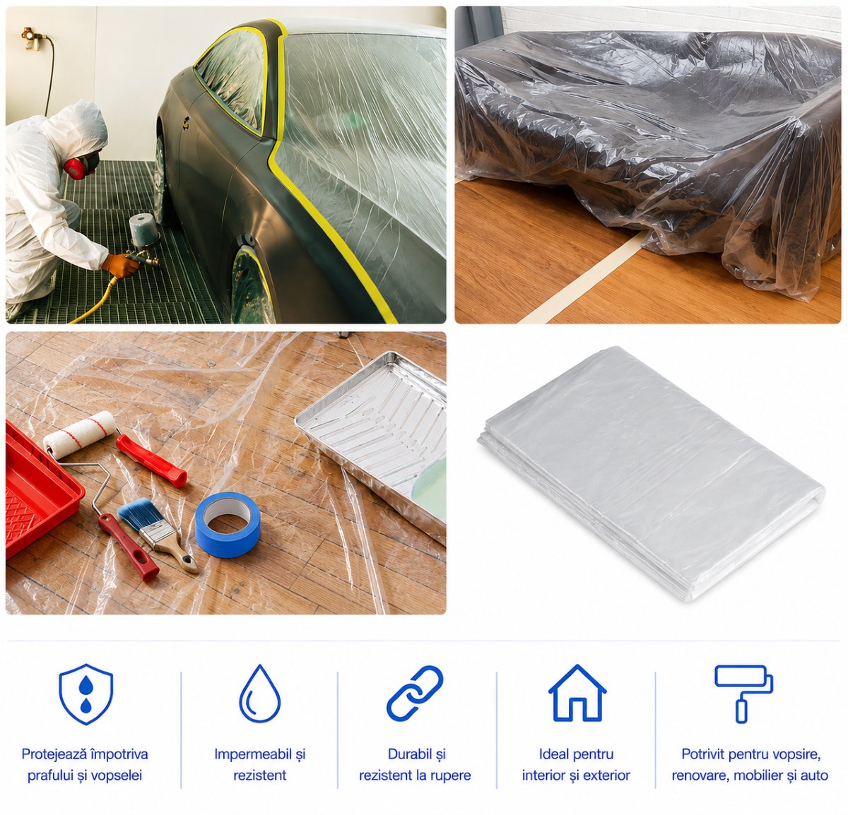 Folie protectie zugravit si vopsit 5x4m, 20mp, HDPE 8 microni HighPower - imagine 3
