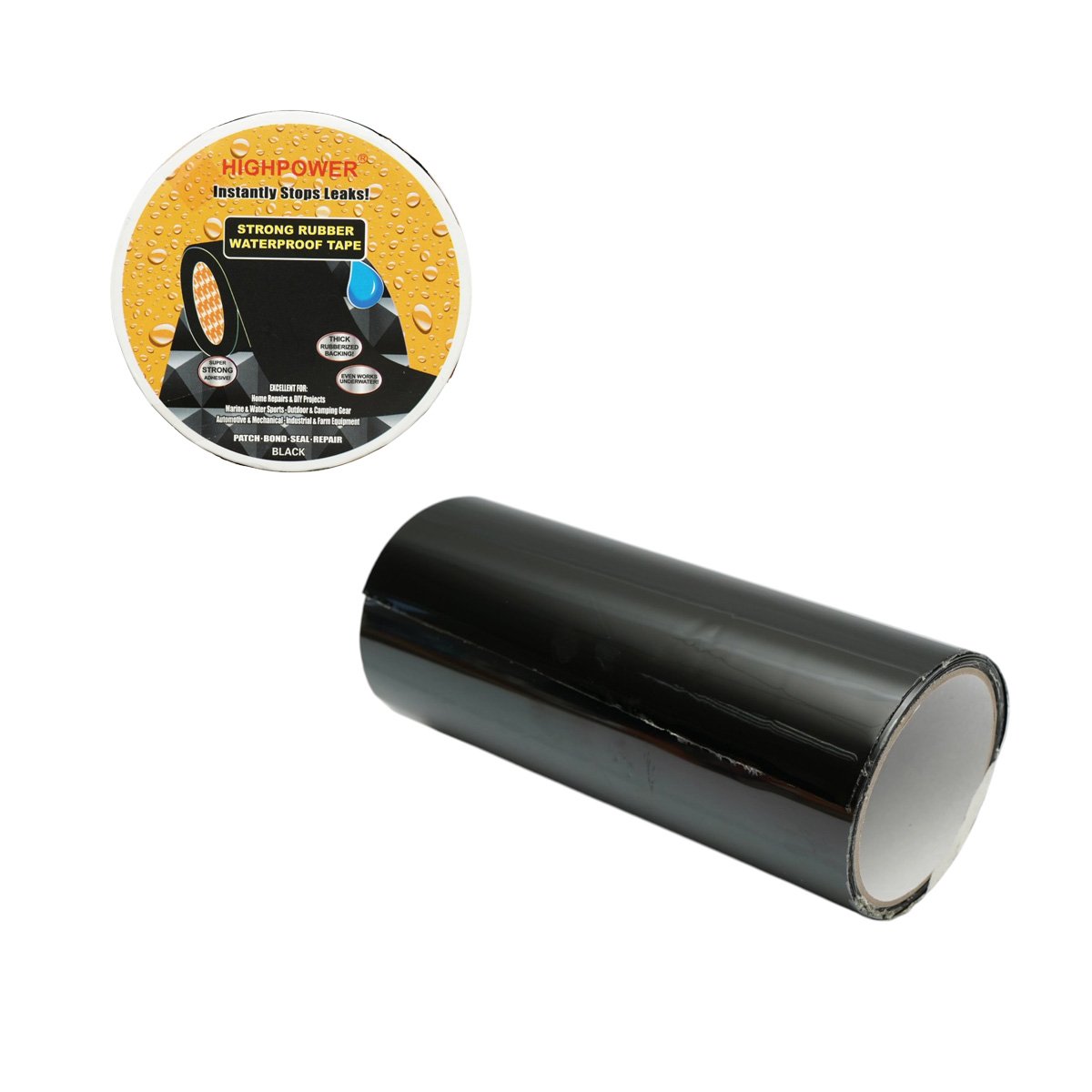 Banda super adeziva impermeabila cauciucata neagra 200mm x 1.5m HighPower