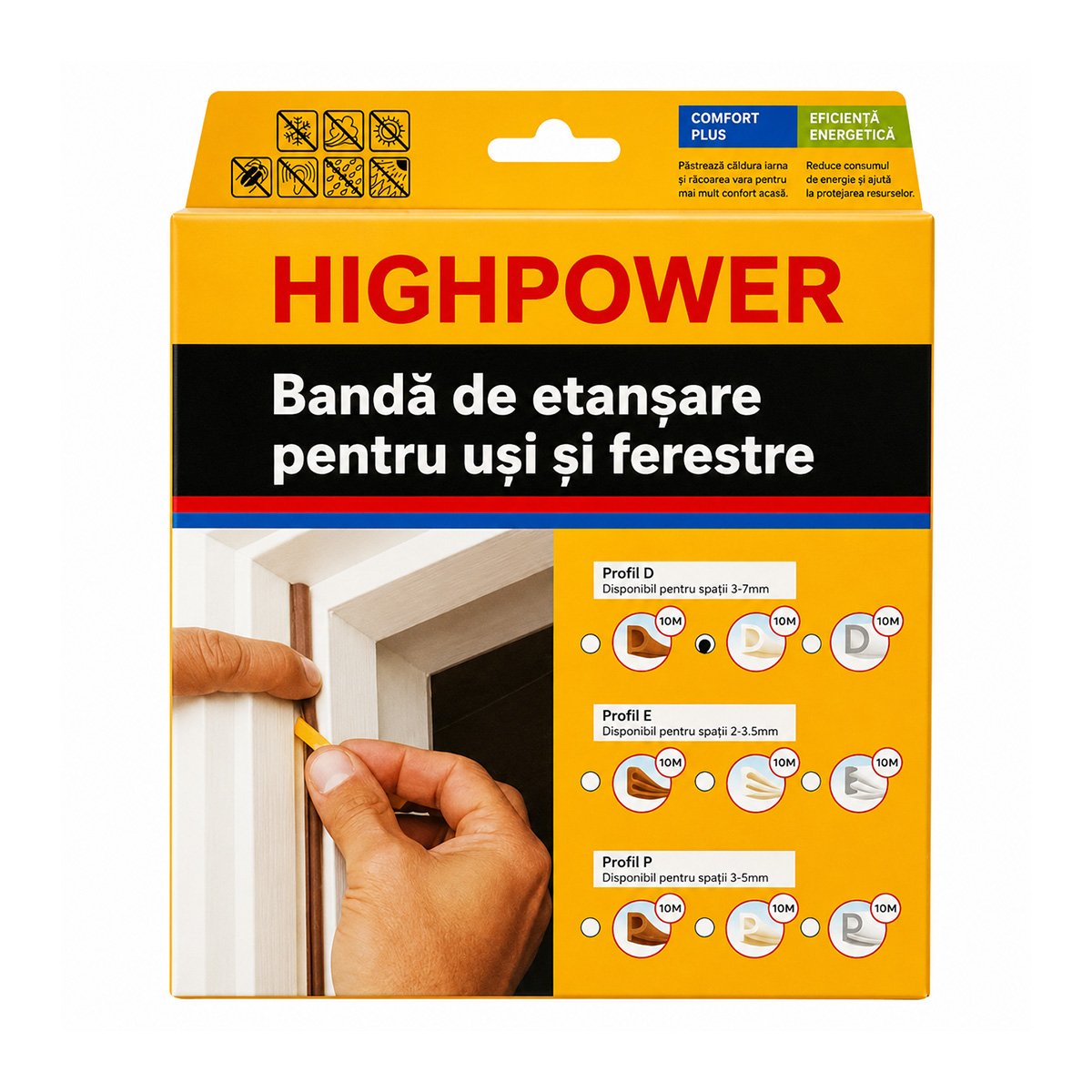 Garnitura etansare usi si ferestre alba autoadeziva 10m, profil D 3-7mm, EPDM HighPower - imagine 2