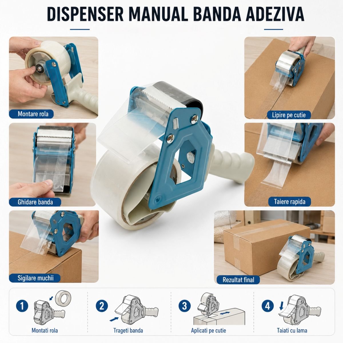 Dispenser manual banda adeziva/scotch 50mm cu taietor pentru ambalare HighPower - imagine 5