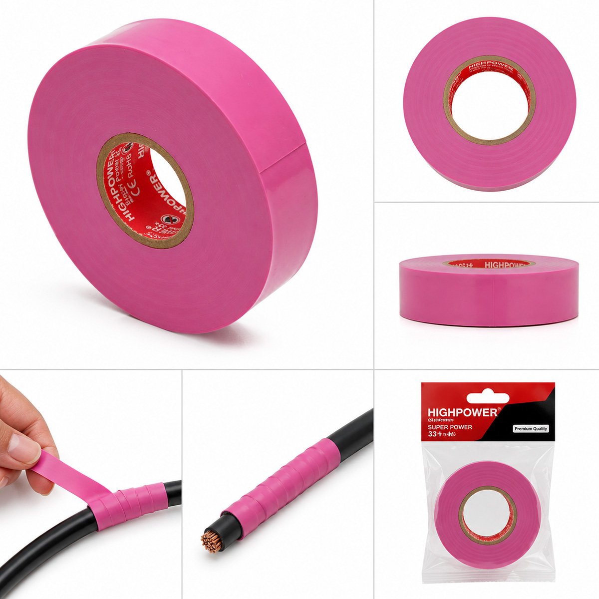 Banda izolatoare roz vinil 19mm x 20m Premium Super Power 33+ HighPower - imagine 4