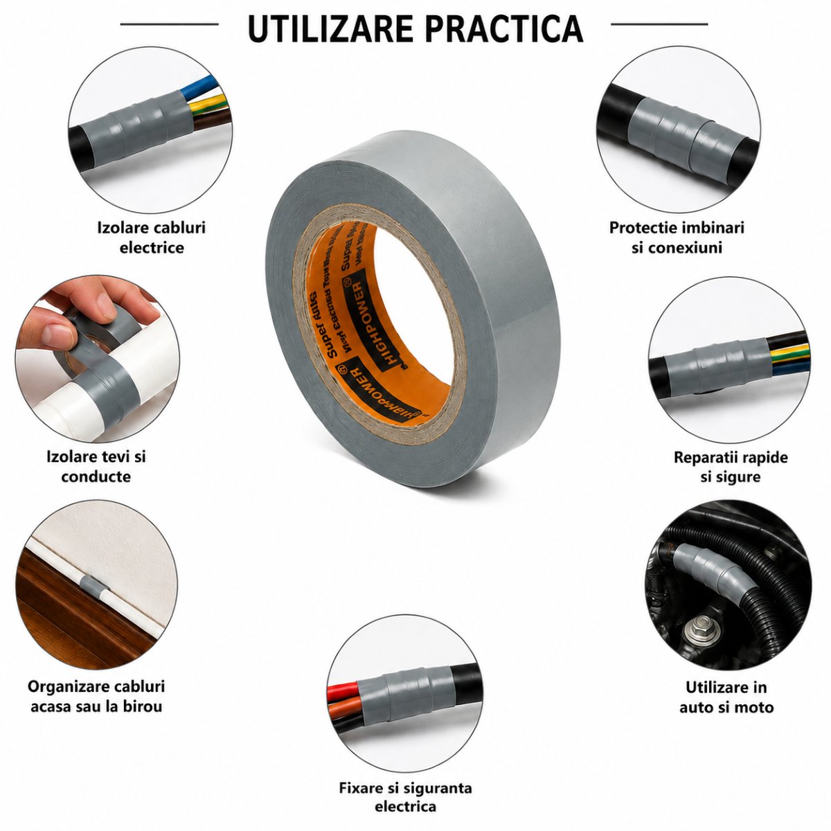 Banda izolatoare gri vinil 19mm x 9m Anti Fire Super AAA+ HighPower - imagine 4