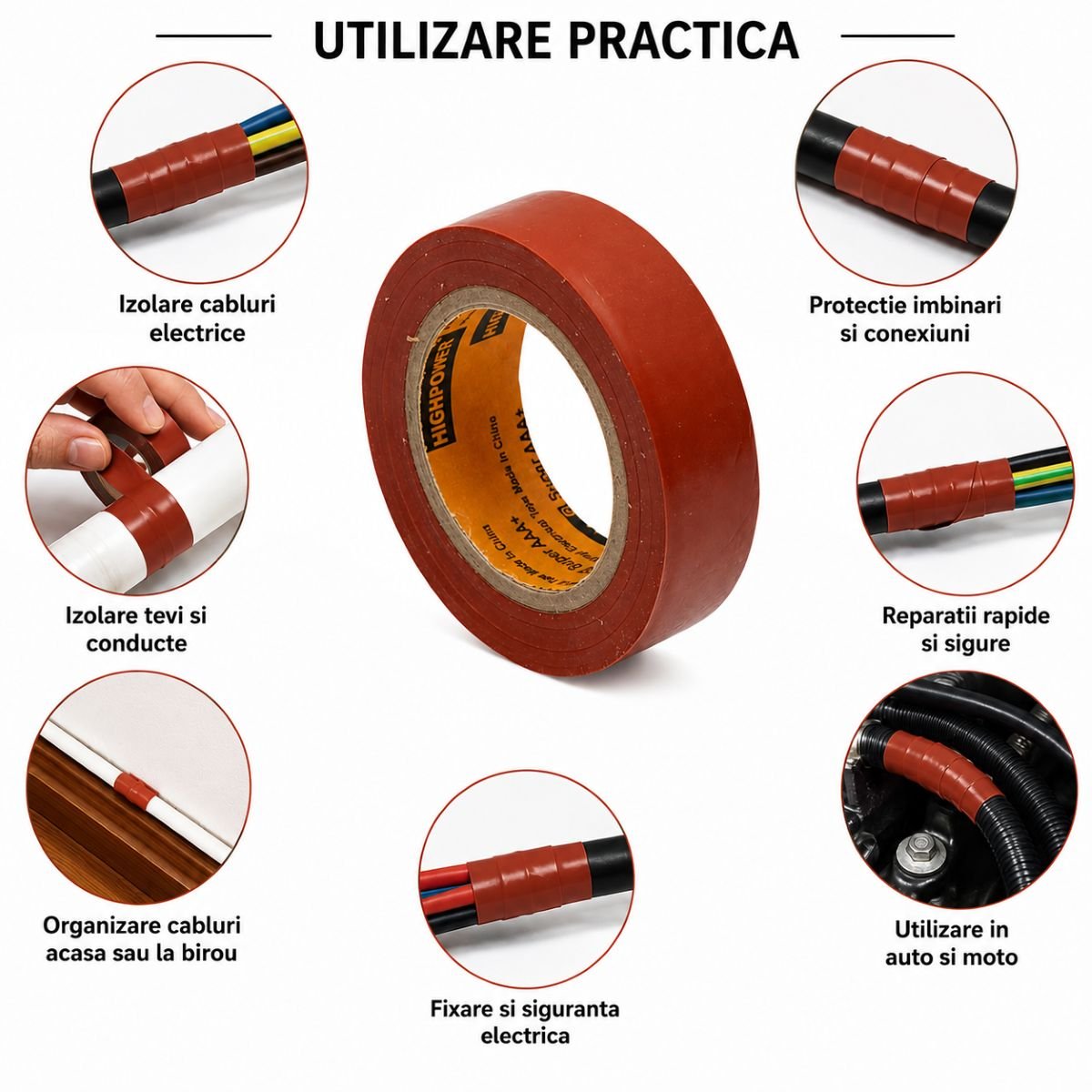 Banda izolatoare rosu bordo vinil 19mm x 9m Anti Fire Super AAA+ HighPower - imagine 4