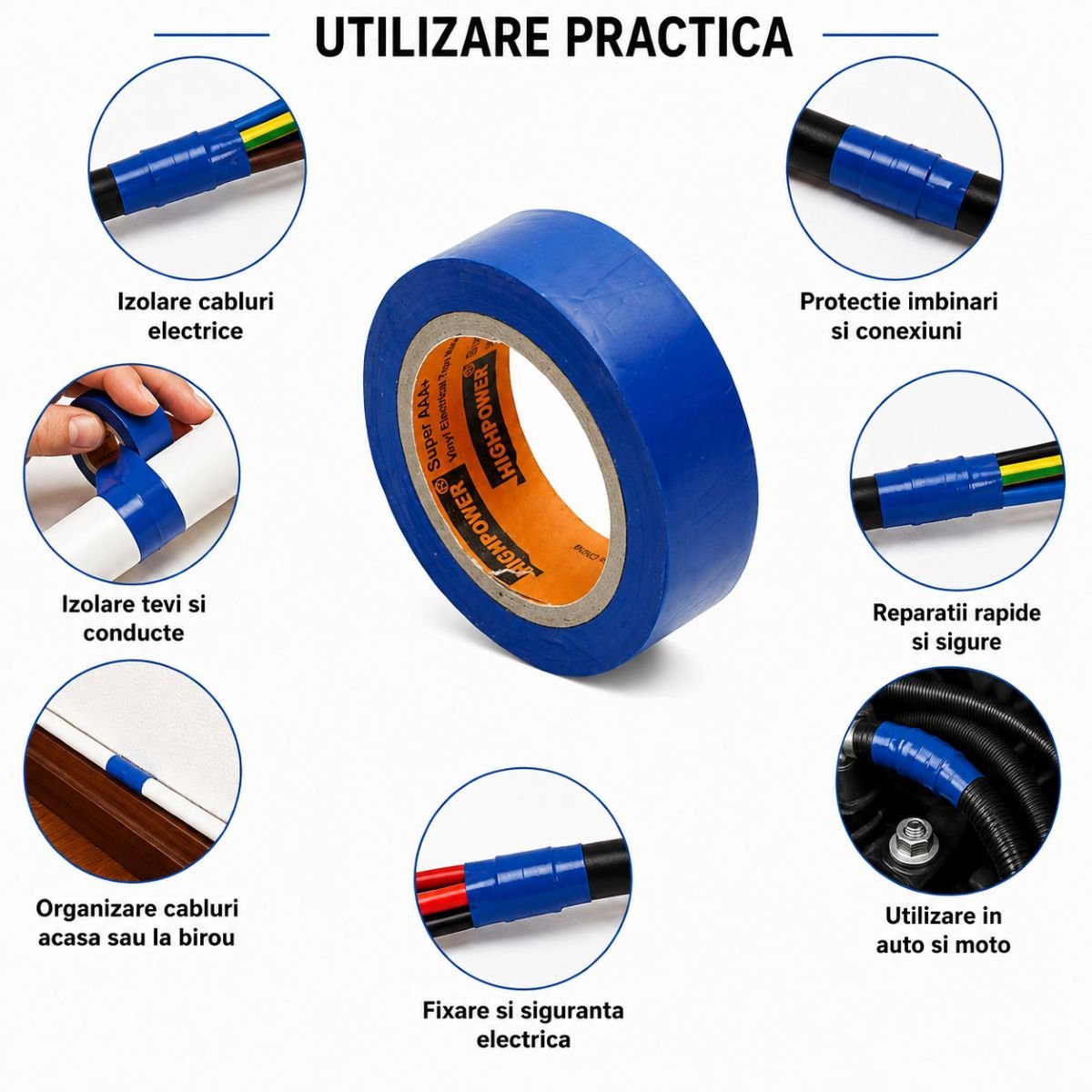 Banda izolatoare albastra vinil 19mm x 9m Anti Fire Super AAA+ HighPower - imagine 4