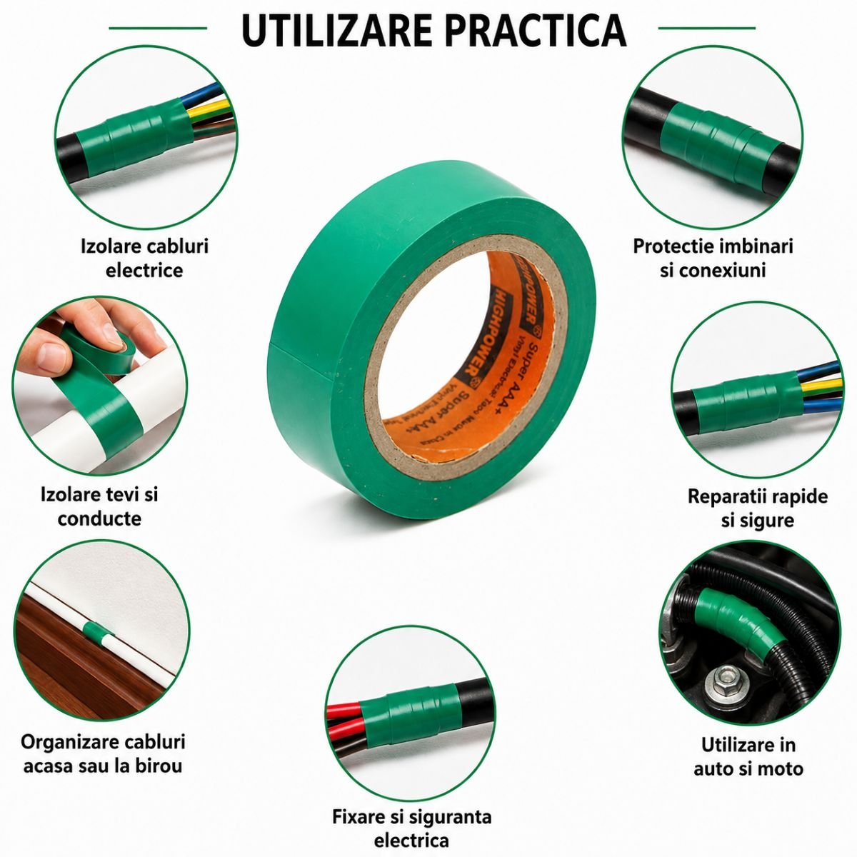 Banda izolatoare verde vinil 19mm x 9m Anti Fire Super AAA+ HighPower - imagine 4