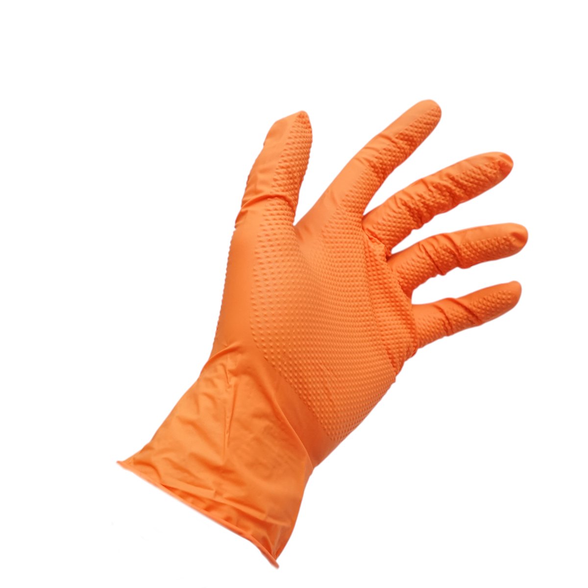 Manusi din nitril portocalii nepudrate cu textura diamond grip, marimea M 50 buc/cutie - imagine 6