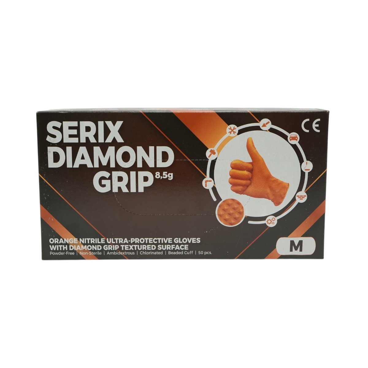 Manusi din nitril portocalii nepudrate cu textura diamond grip, marimea M 50 buc/cutie - imagine 2
