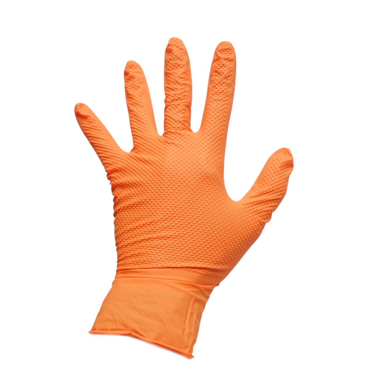 Manusi din nitril portocalii nepudrate cu textura diamond grip, marimea M 50 buc/cutie - imagine 5