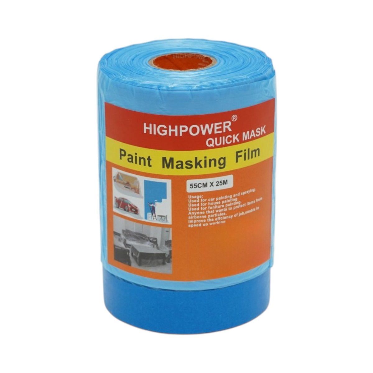 Folie protectie vopsit si zugravit cu banda adeziva albastra 550mm x 25m HighPower - imagine 2