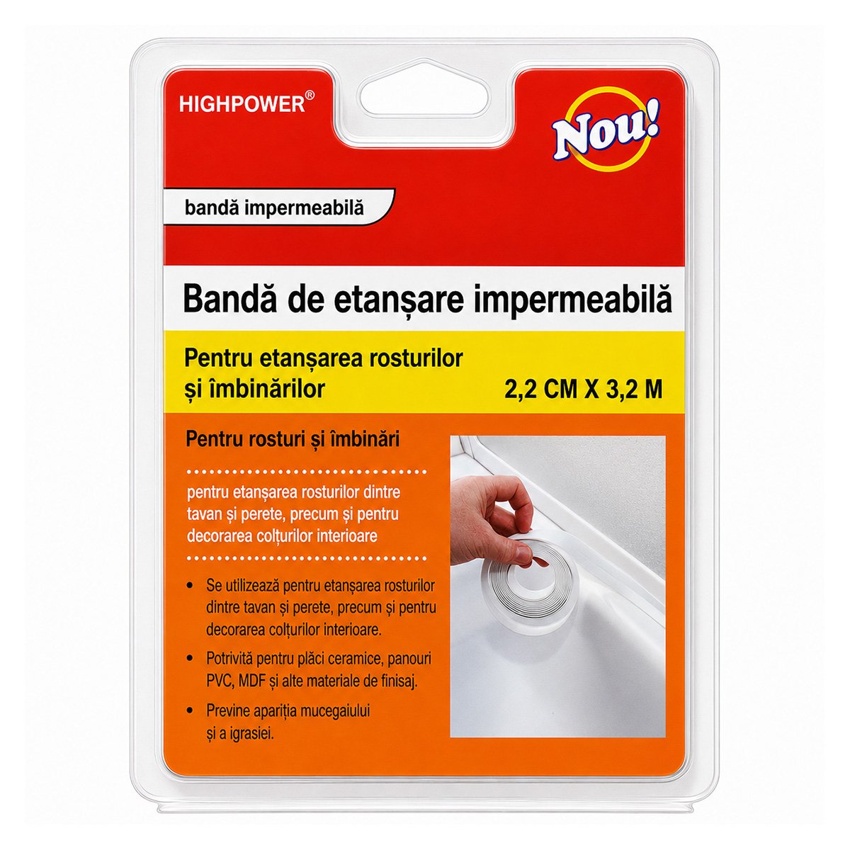 Banda etansare cada si chiuveta impermeabila autoadeziva 22mm x 3.2m HighPower - imagine 8