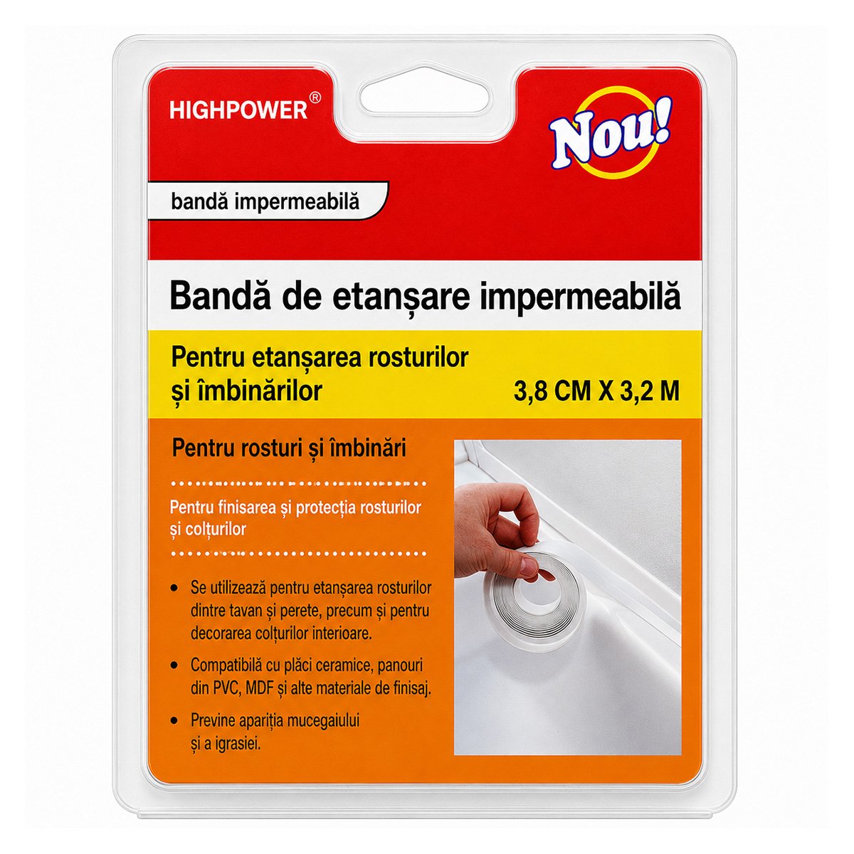 Banda etansare cada si chiuveta impermeabila autoadeziva 38mm x 3.2m HighPower - imagine 8