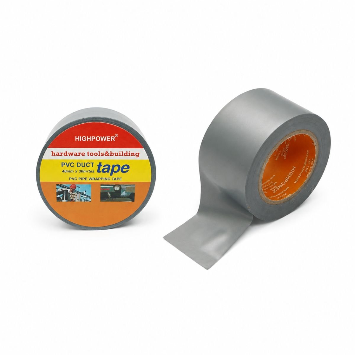 Banda adeziva Duct Tape PVC argintie 48mm x 30m pentru reparatii tevi HighPower