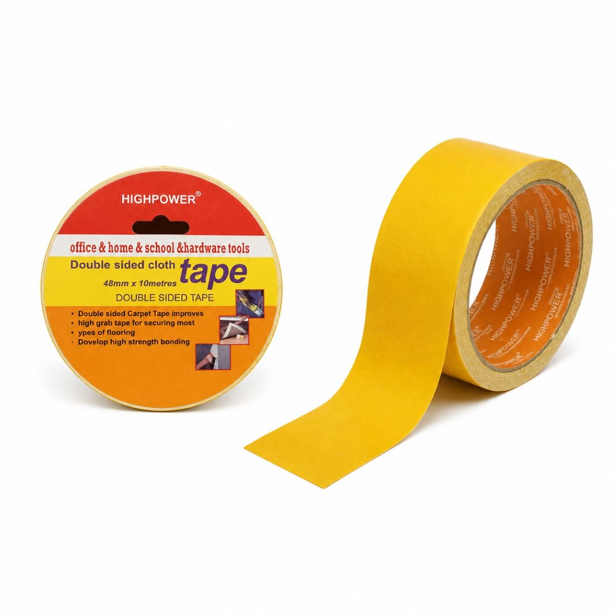 Banda dublu adeziva textila 48mm x 25m pentru mochete si covoare HighPower