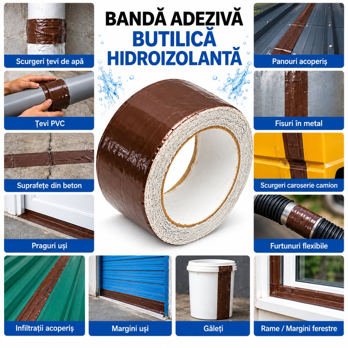 Banda butilica hidroizolanta autoadeziva 200mm x 5m cu folie de aluminiu maro RAL8011 Breckner Germany - imagine 4