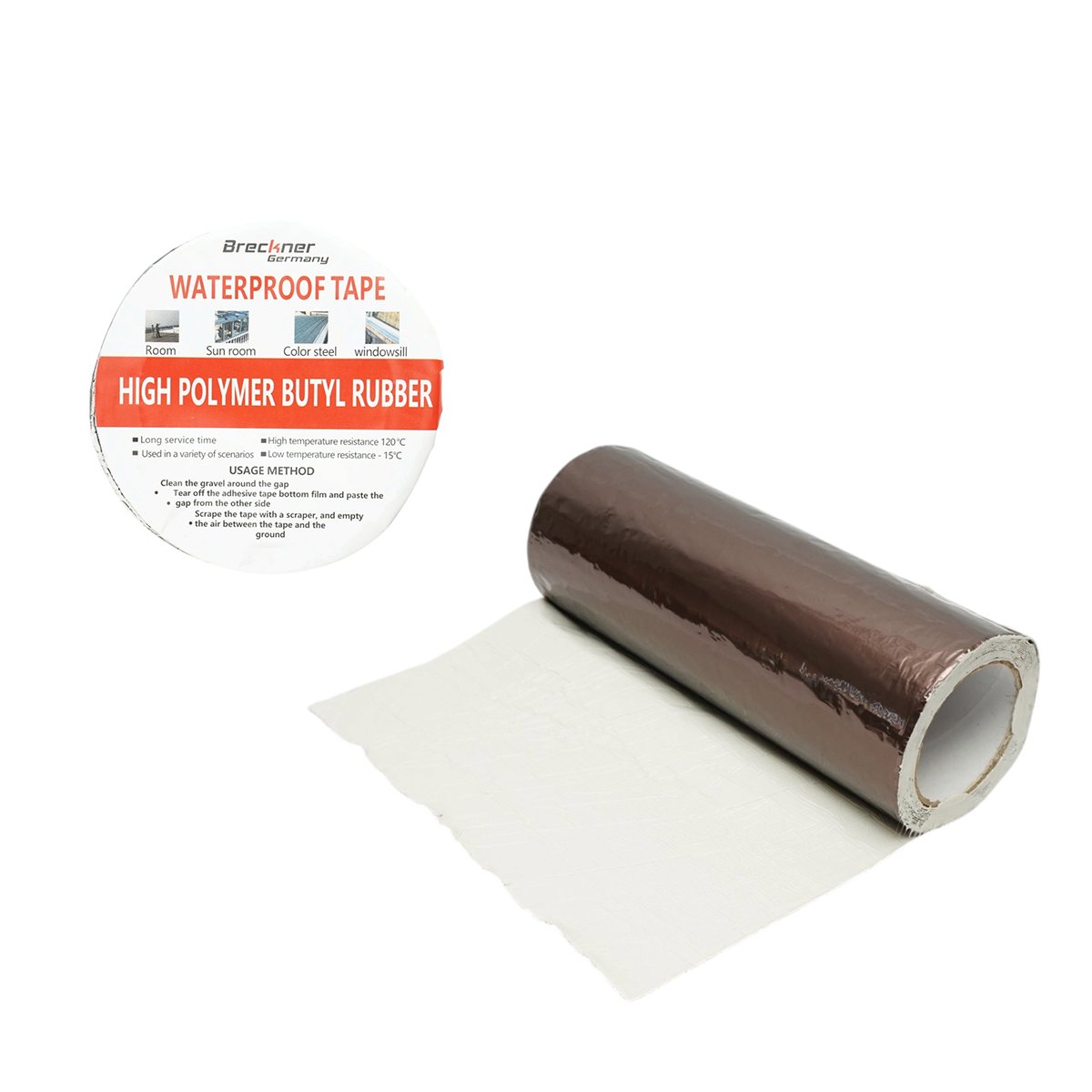 Banda butilica hidroizolanta autoadeziva 300mm x 5m cu folie de aluminiu maro RAL8011 Breckner Germany