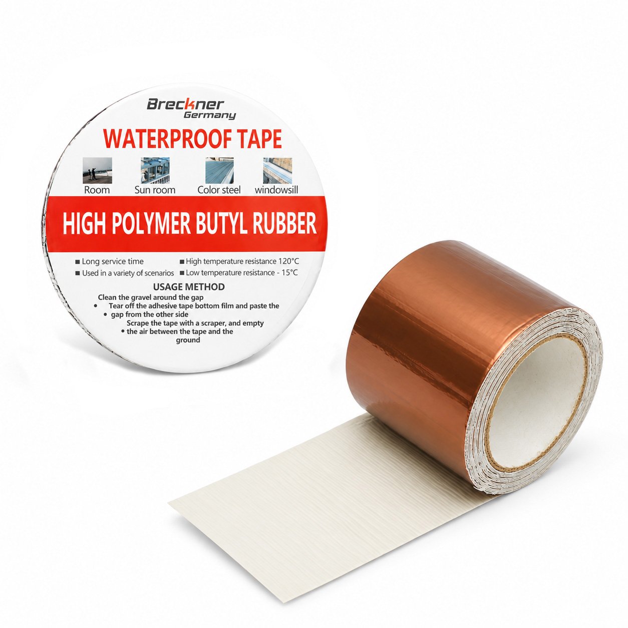 Banda butilica hidroizolanta autoadeziva 100mm x 5m cu folie de aluminiu maro RAL8003 Breckner Germany