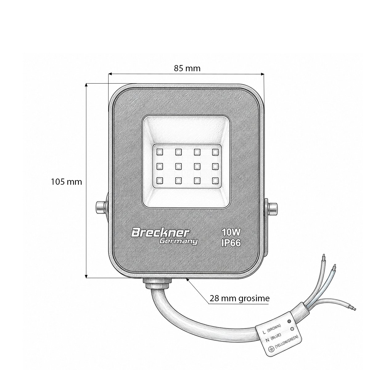 Proiector LED 10W, 220V, 6500K, 900lm tip Flood 105x85x28mm IP66 Breckner Germany - imagine 5