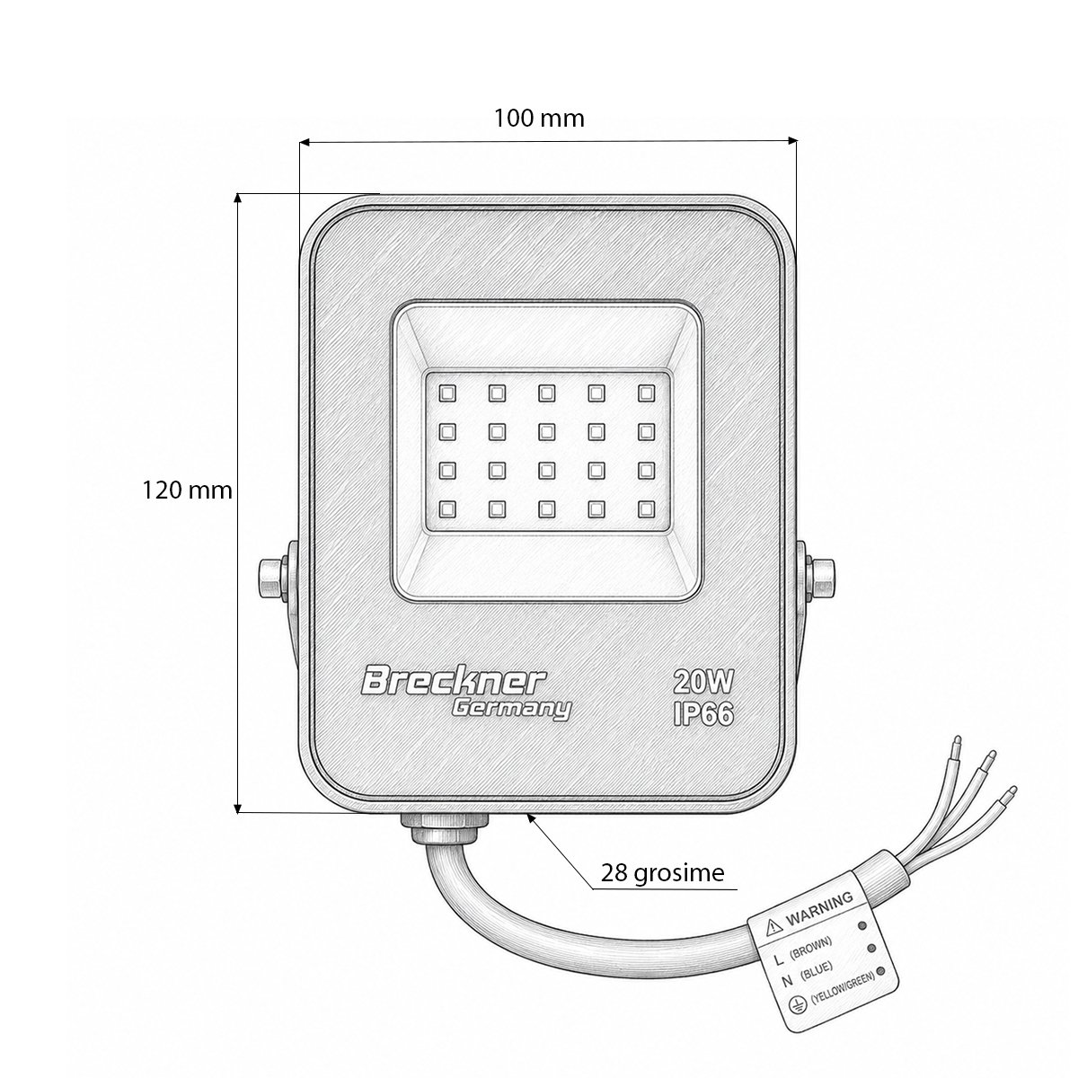 Proiector LED 20W, 220V, 6500K, 1800lm tip Flood 120x100x28mm IP66 Breckner Germany - imagine 5