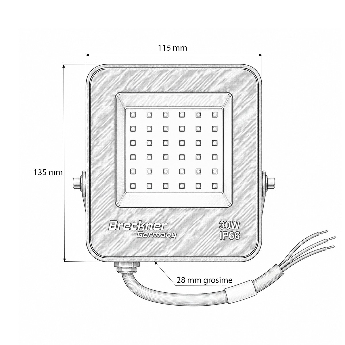 Proiector LED 30W, 220V, 6500K, 2700lm tip Flood 135x115x28mm IP66 Breckner Germany - imagine 5