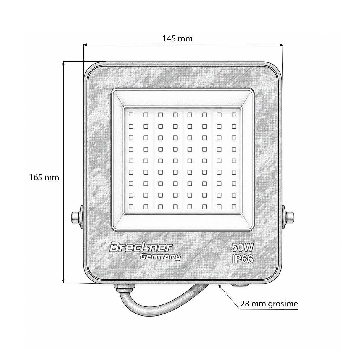 Proiector LED 50W, 220V, 6500K, 4500lm tip Flood 165x145x28mm IP66 Breckner Germany - imagine 5