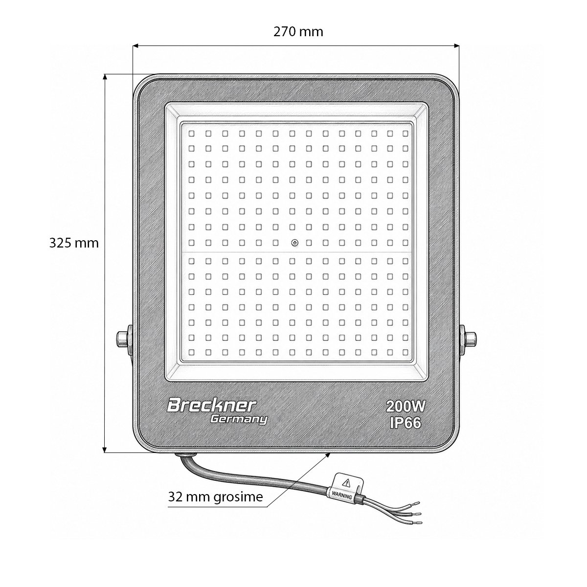 Proiector LED 200W, 220V, 6500K, 18000lm tip Flood 325x270x32mm IP66 Breckner Germany - imagine 5