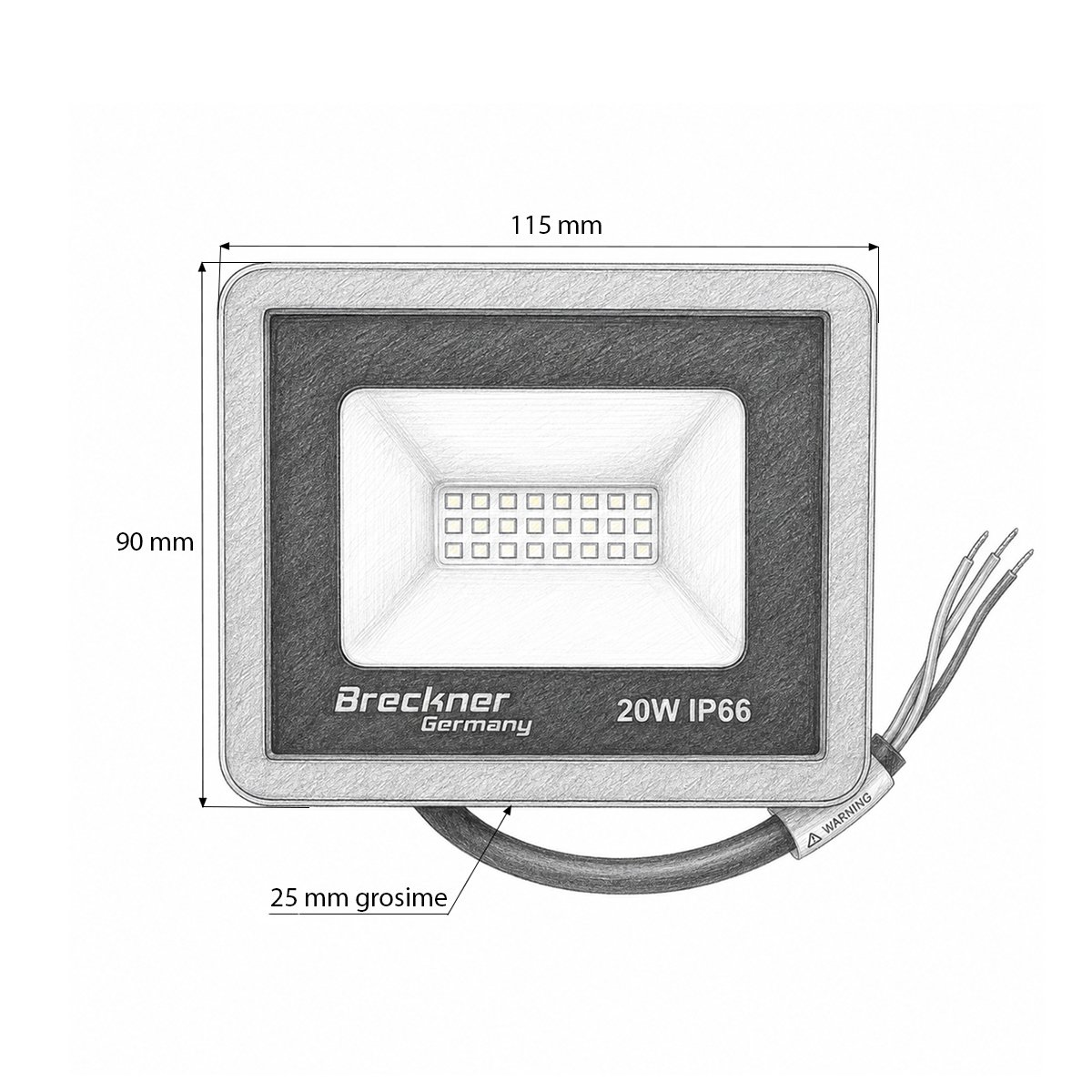 Proiector LED 20W, 100-265V, 6500K, 2000lm tip Flood 115x90x25mm IP66 Breckner Germany - imagine 5