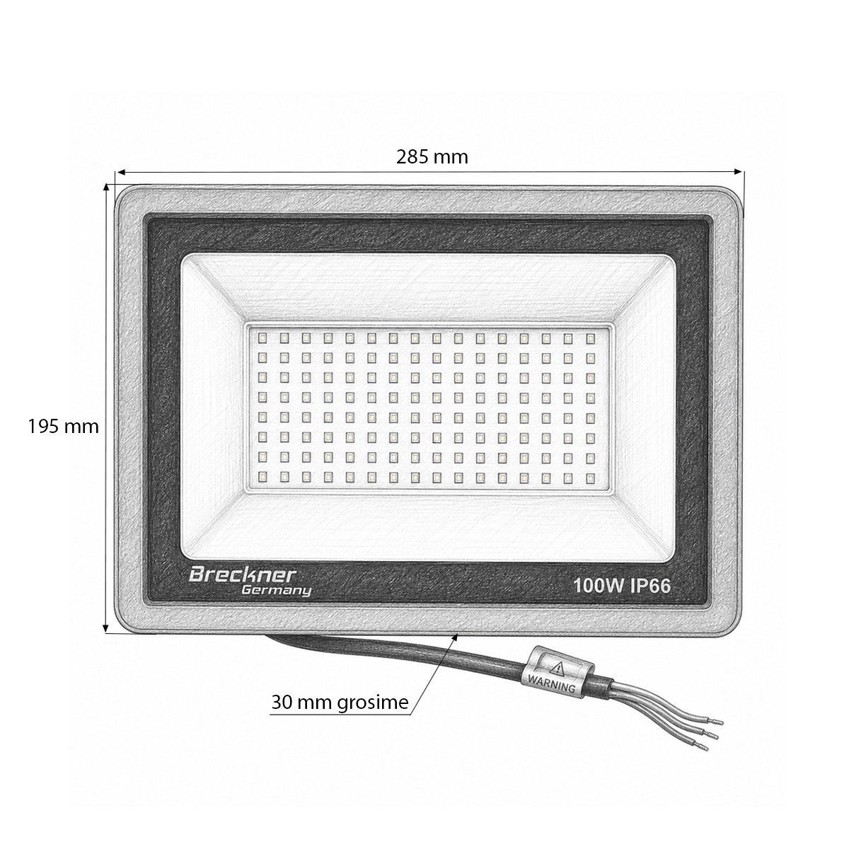 Proiector LED 100W, 100-265V, 6500K, 10000lm tip Flood 285x195x30mm IP66 Breckner Germany - imagine 5