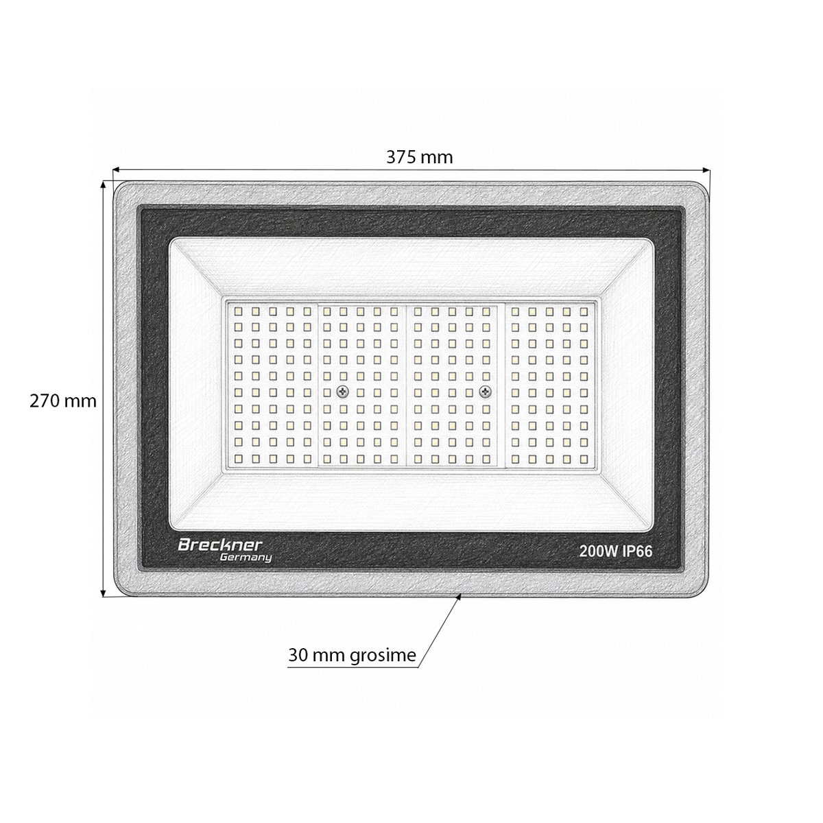 Proiector LED 200W, 100-265V, 6500K, 20000lm tip Flood 375x270x30mm IP66 Breckner Germany - imagine 5
