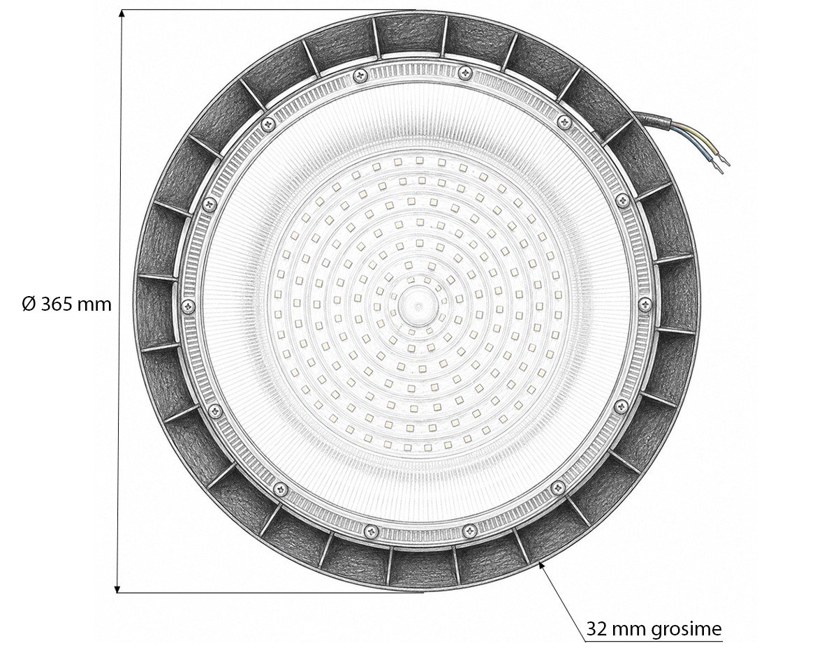 Lampa industriala LED UFO High-Bay 200W, 100-265V, 6500K, 24000lm pentru hale, depozite 365x32mm IP65 Breckner Germany - imagine 6