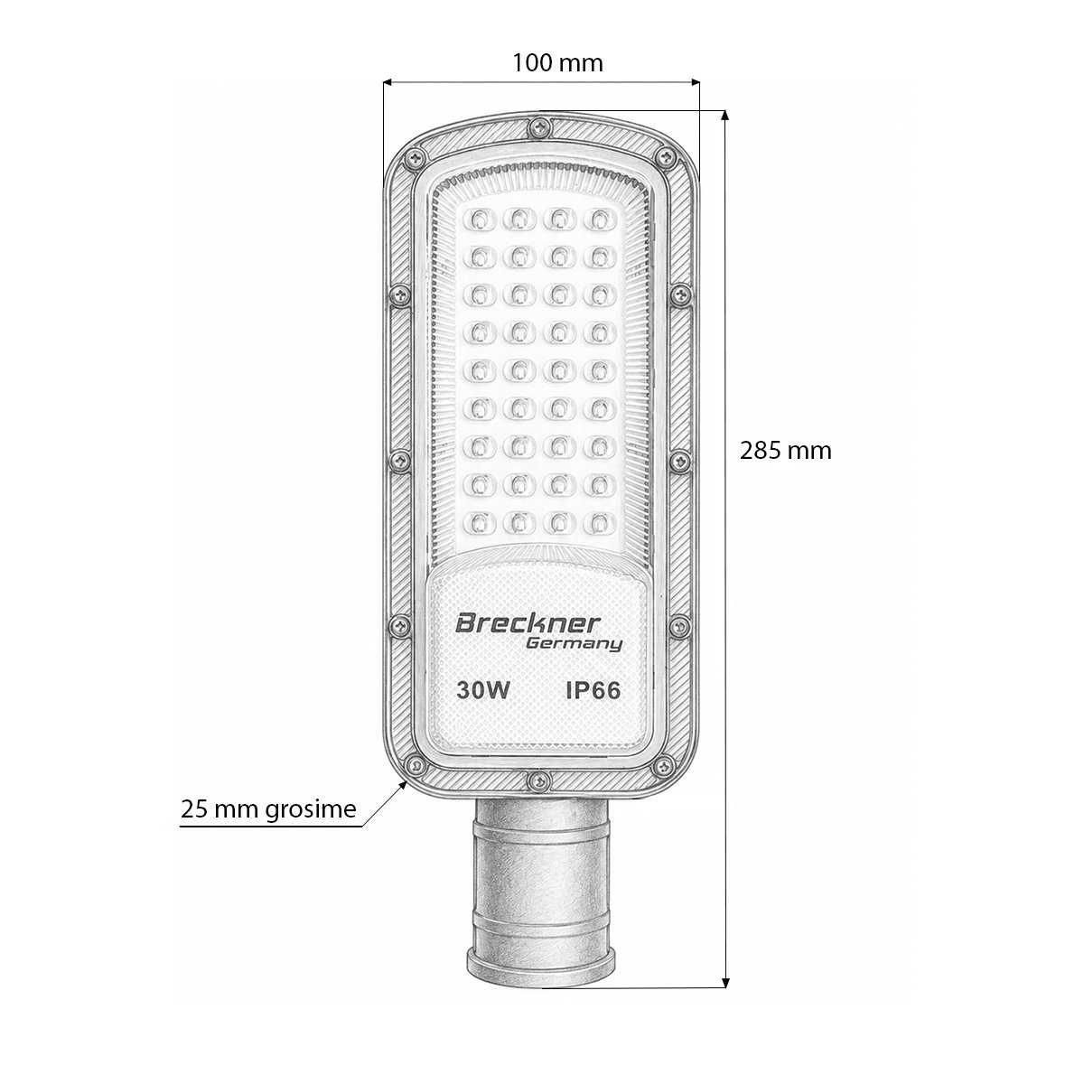 Lampa iluminat stradal LED 30W, 100-265V, 6500K, 3300lm cu prindere pe stalp 285x100x25mm IP66 Breckner Germany - imagine 5