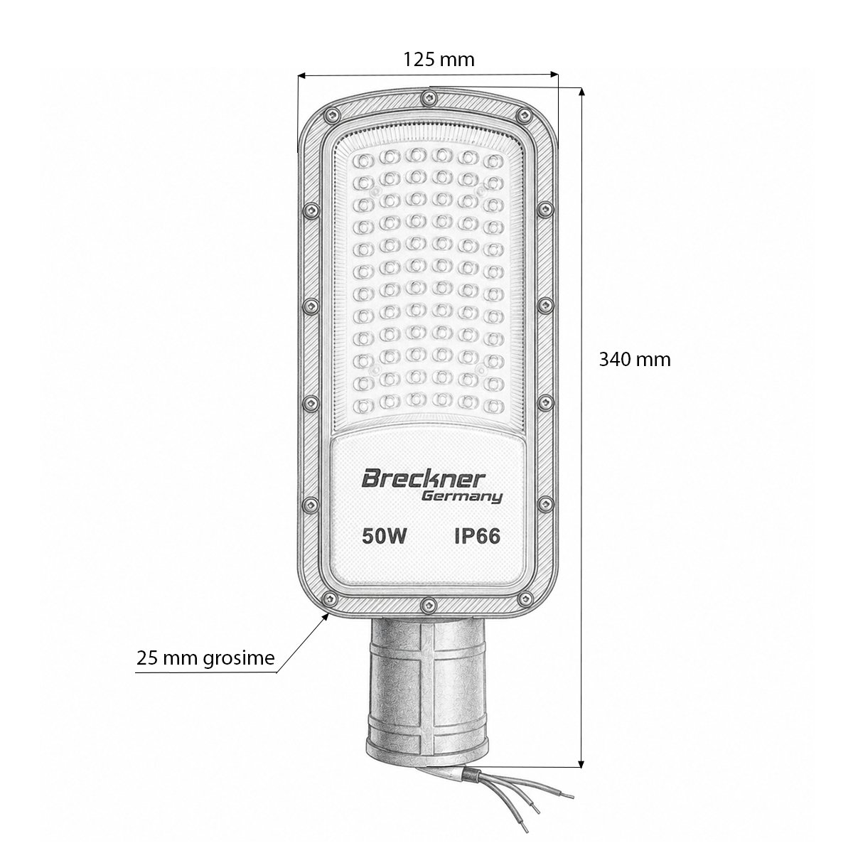 Lampa iluminat stradal LED 50W, 100-265V, 6500K, 5500lm cu prindere pe stalp 340x125x25mm IP66 Breckner Germany - imagine 5