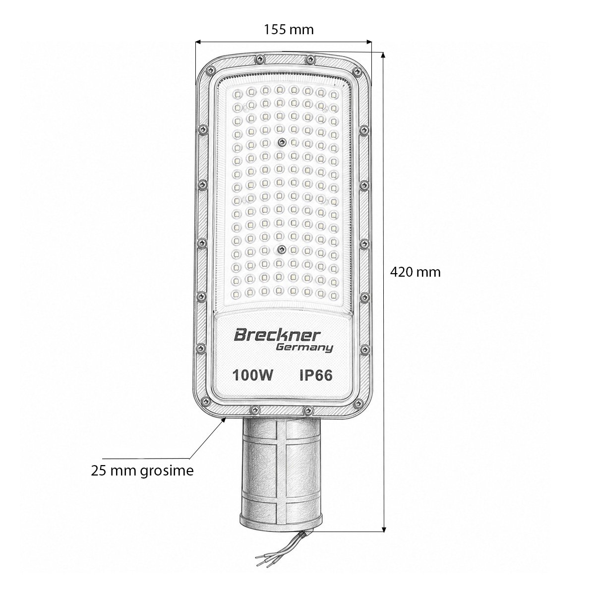 Lampa iluminat stradal LED 100W, 100-265V, 6500K, 11000lm cu prindere pe stalp 420x155x25mm IP66 Breckner Germany - imagine 5