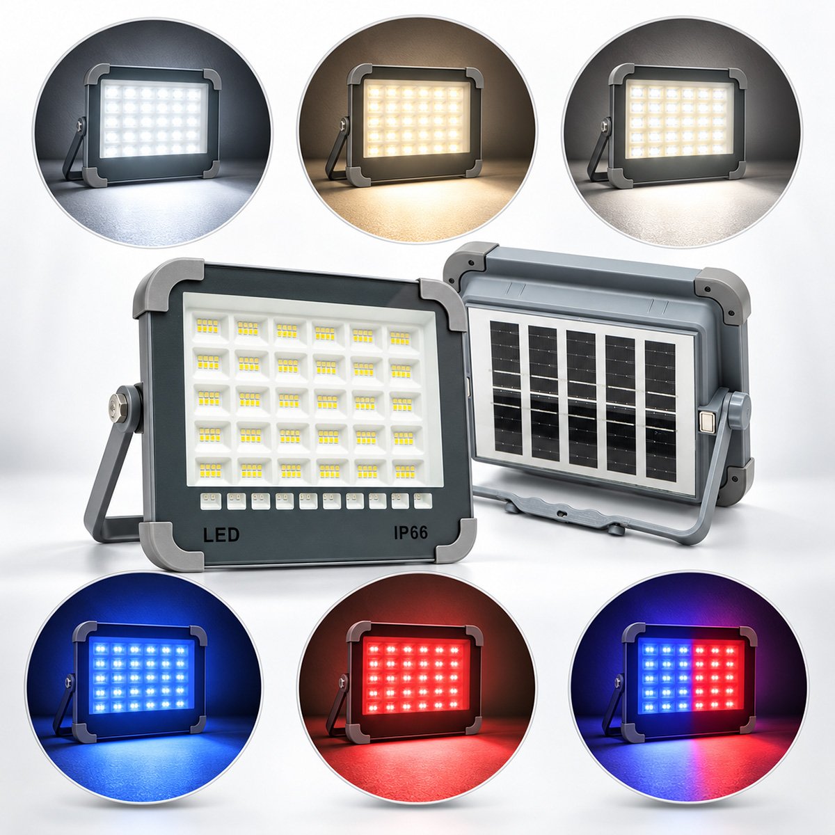 Proiector LED portabil 100W cu panou solar 3W, baterie 3600mAh, 6 moduri de iluminare, magnet, carlig, USB Power Bank 210x170x55mm Breckner Germany