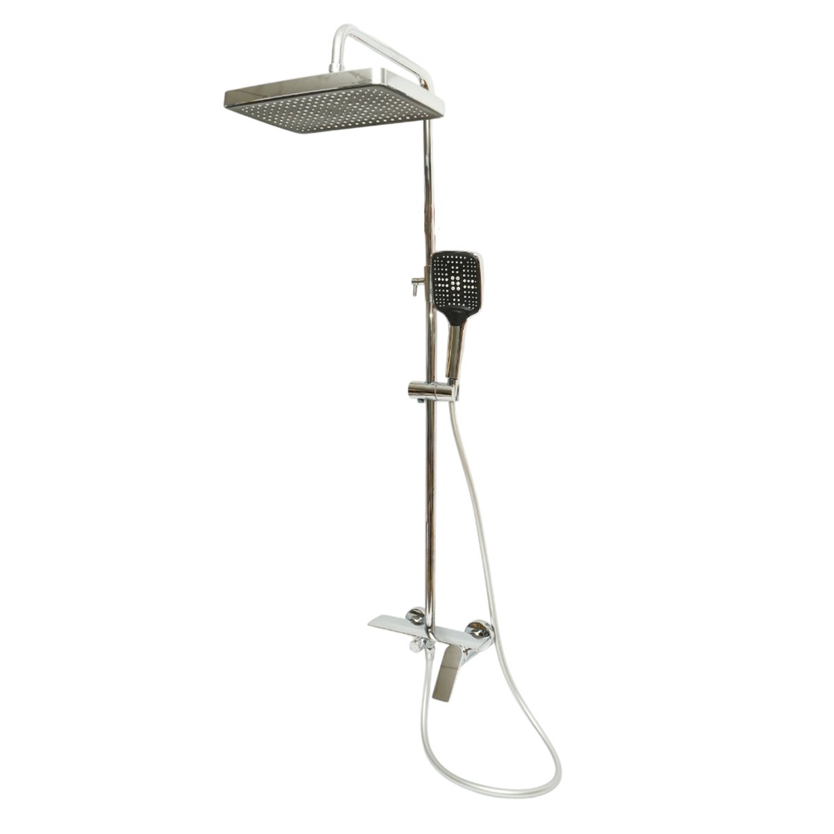 Set dus Premium multifunctional de perete din cupru, 3 functii curgere apa, dus dreptunghiular tip ploaie, para de dus, crom lucios