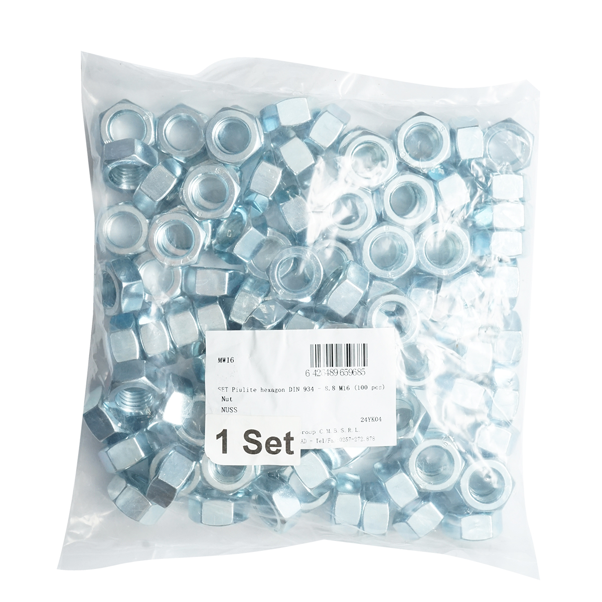 Set 100 piulite hexagonale M16 DIN 934-8.8 - imagine 2